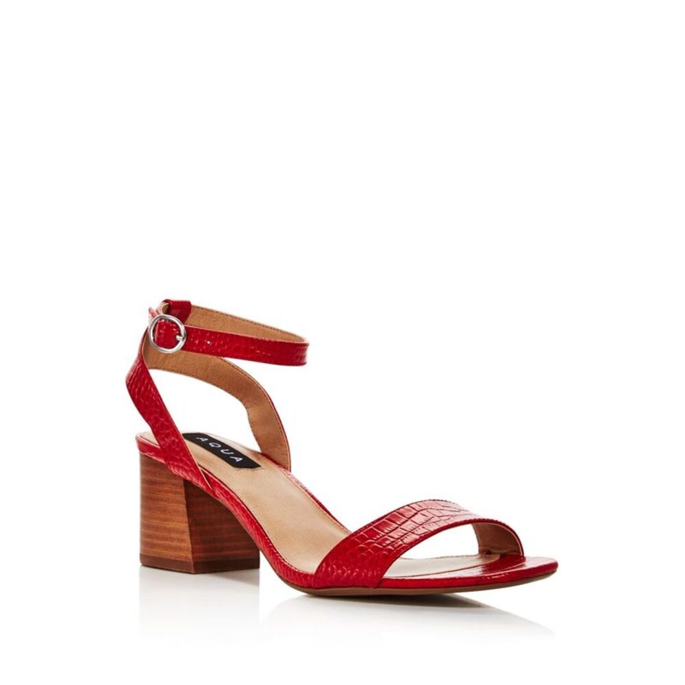 AQUA Womens Red Croco Carly Open Toe Stacked Heel Leather Sandals Shoes 7 M